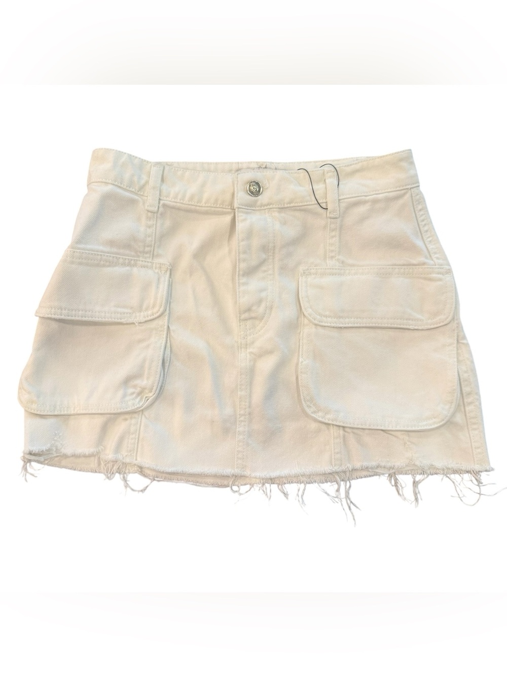 Zara White Denim Mini Skirt with Cargo Pockets
